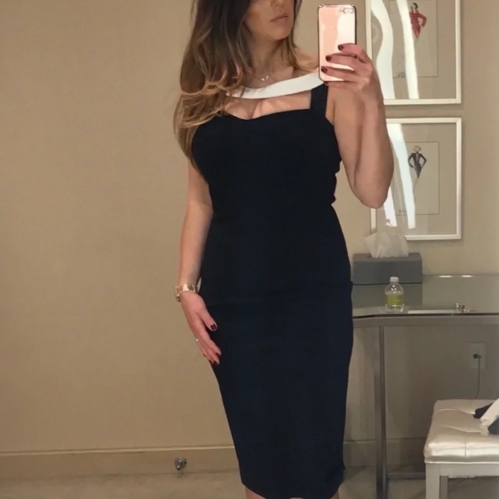 Chiara Boni Black Cocktail Dress w/White detail - Picture 2 of 6